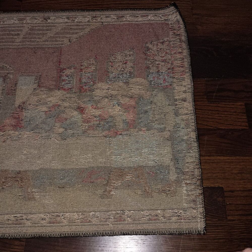 Vintage The Last Supper Tapestry Made In Italy 36x20 Jesus Apostles Religious - Picture 14 of 16